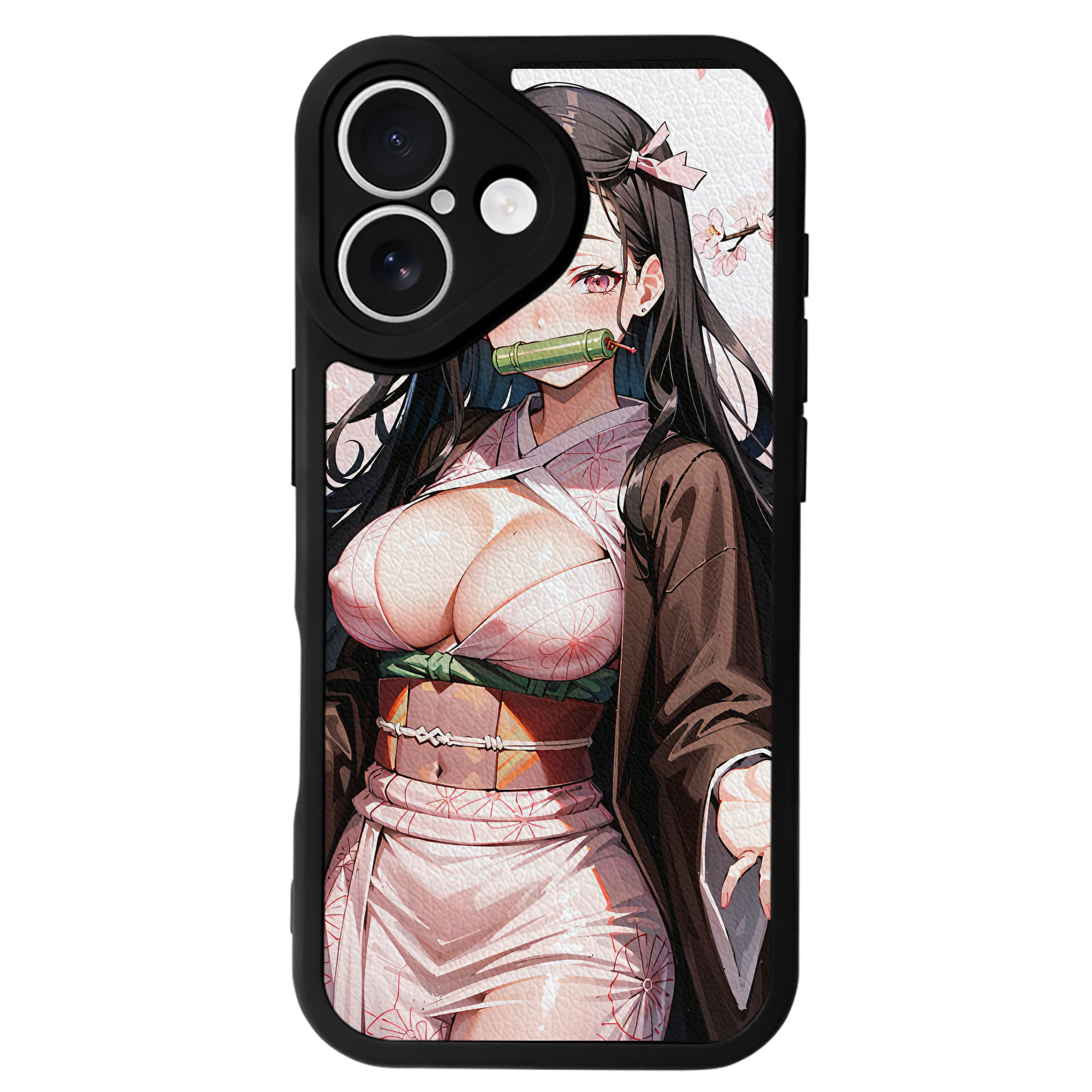 （画像用） 鬼滅の刃（きめつのやいば）竈門 禰󠄀豆子／かまど ねずこ Kamado Nezuko 【iPhone 16シリーズ対応】シリコンスマホケース（レザー調） 材質：シリコン